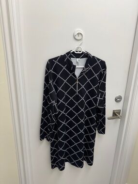 Lulu-B Black Dress with White Chain-Link Print